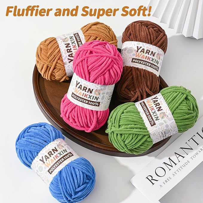 12 Pack Fluffy Chunky Chenille Yarn for Crocheting, Baby Yarn for Crocheting Soft Blanket, 600g (787yds) Bulky Yarn Set for Crochet Amigurumi & DIY Crafts A