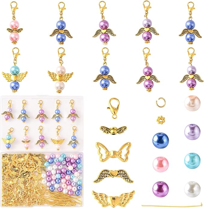 418Pcs Angel Jewelry Making Kit, DIY Pendants Charms Making Kits, Silver Colorful Beads Jump Ring Head Pins Findings for Bracelets Necklaces Earrings Crafting