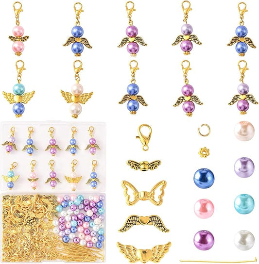 418Pcs Angel Jewelry Making Kit, DIY Pendants Charms Making Kits, Silver Colorful Beads Jump Ring Head Pins Findings for Bracelets Necklaces Earrings Crafting