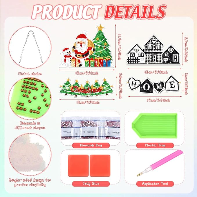 Cinnvoice 12 Pcs Seasonal Diamond Art Wreath Kits Holiday 5d DIY Diamond Art Hanging Signs Winter Spring Ornaments for Wall Door Decoration(Holiday)