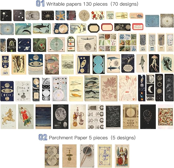 Aromoty 260 Pieces Vintage Art Scrapbooking Supplies Stickers,Aesthetic Washi Stickers Paper Kit Stationary Junk Bullet Journals,Daily Planner,DIY Craft Tweezers Cottagecore Decor