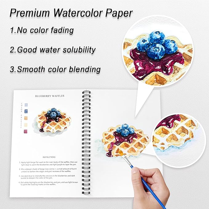 Watercolor Workbooks Baking, 15 Beautiful Paintings for Water Color Book Adult, Watercolor Coloring Book for Beginners, Watercolor Workbook for Adults Teens (Without Palette, Baking)