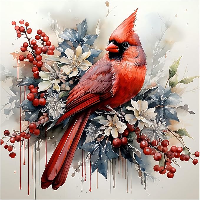 Cardinal Paint by Numbers for Adult, Cardinal Paint by Numbers Kit for Adults Beginners, DIY Acrylic Painting on Canvas for Home Wall Art Decor 16x16Inch