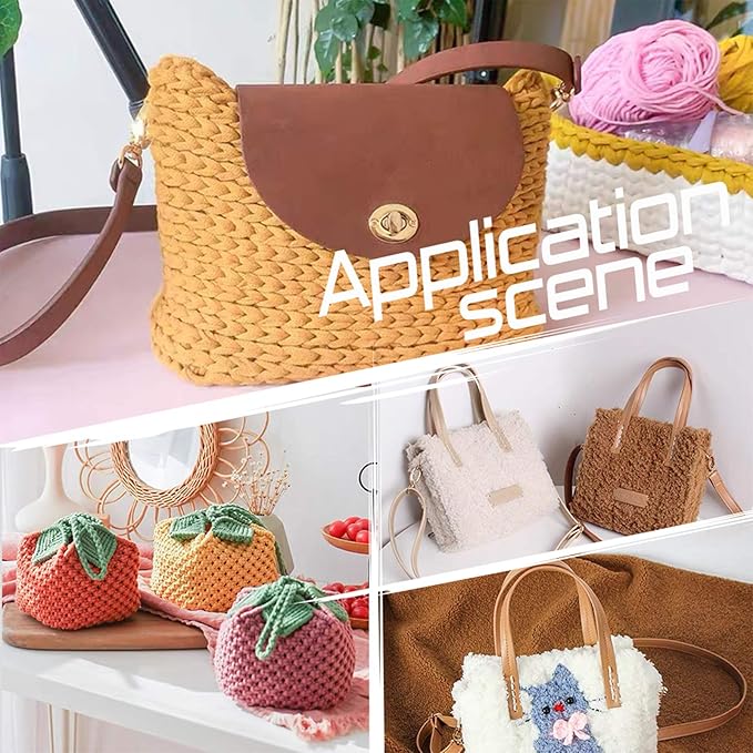 PandaHall DIY PU Leather Bag Knitting Set, Leather Bag Bottom/26” Shoulder Strap/Twist Lock/Flap Cover/Bag Buckles for Crochet Handbag Tote Shoulder Bags, Camel(7 Kinds of Accessories)