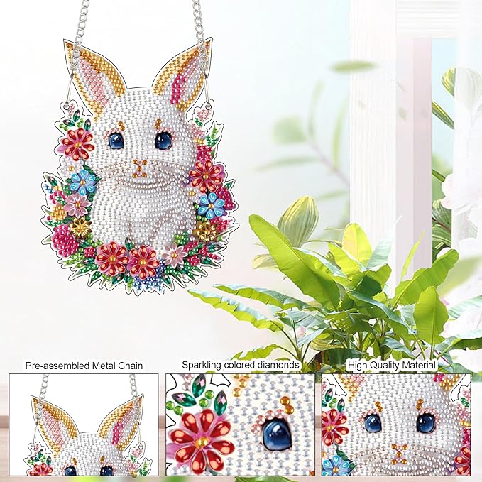 Tontut Easter Diamond Painting Wall Hanging, Bunny Special Shape Diamond Painting Kits, Acrylic Crafted Diamond Art for Home Wall Garden Decoration