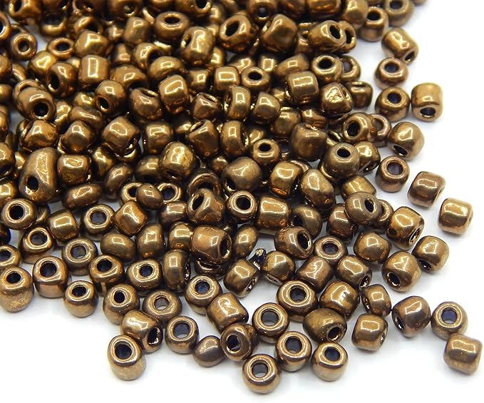Perlin Glass Seed Beads 4mm 6/0 Round 1100pcs Mini Small Pony Spacer Beads Kit for Jewelry Making Earrings Bracelets Pendants Waist DIY Handmade Metallic Color Kit (Brown)