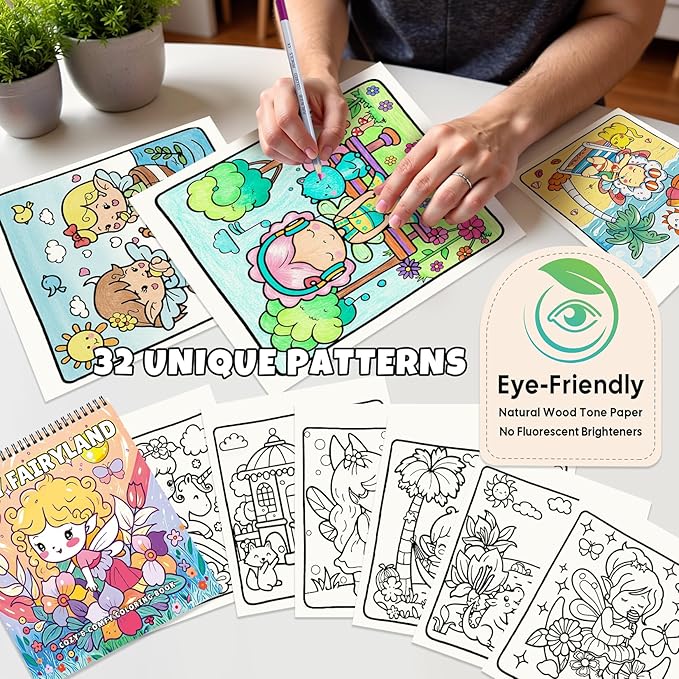 Cozy Coloring Book for Adults and Kids – Featuring Cozy Fairyland and Dreamy Flower Fairy Scenes, Bold and Easy, Cute Coloring Book for Teen Relaxation & Mindfulness Gift for Women, Spiral Bound