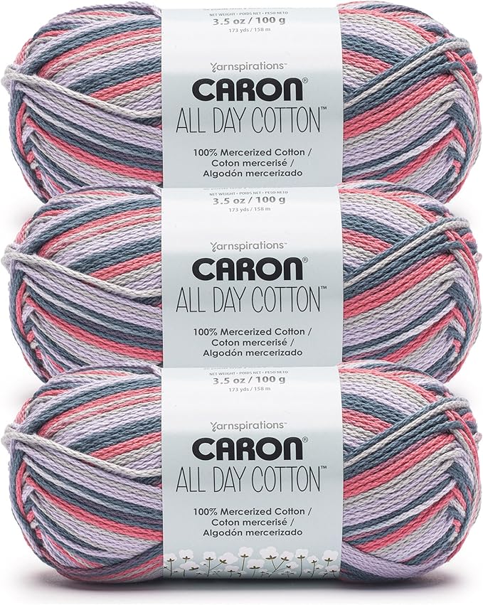 Caron All Day Cotton Morning Air Yarn - 3 Pack of 100g/3.5oz - 100% Mercerized Cotton - #4 Worsted (Medium) - 173 Yards - Knitting/Crochet
