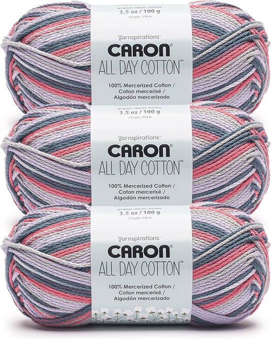 Caron All Day Cotton Morning Air Yarn - 3 Pack of 100g/3.5oz - 100% Mercerized Cotton - #4 Worsted (Medium) - 173 Yards - Knitting/Crochet