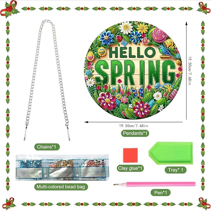 BAWKENTON Spring Hanging Diamonds Art kit for Adult, DIY Diamonds Painting Art Kit, 7.68x7.68in Acrylic Diamonds Painting Board Kit Ornament, Special Crystal Diamond Hanging Ornament