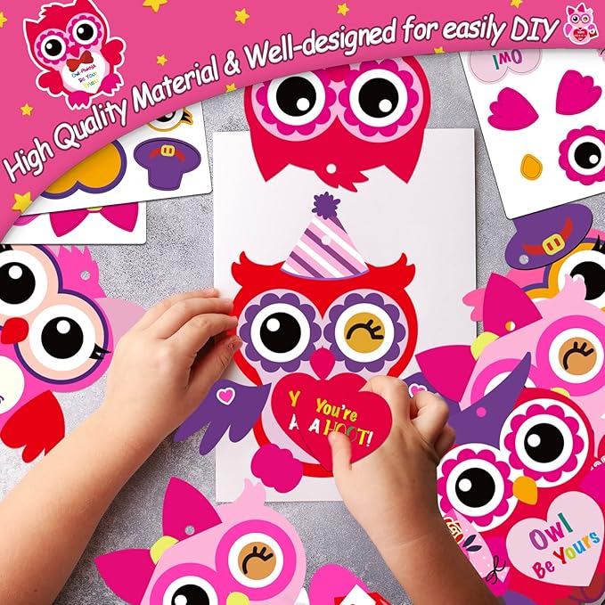 chiazllta 30 PCS Valentine's Day Craft Kits DIY Owl Craft for Valentine's Heart Craft Make Your Own Owl Bulk Set for Home Game Activities