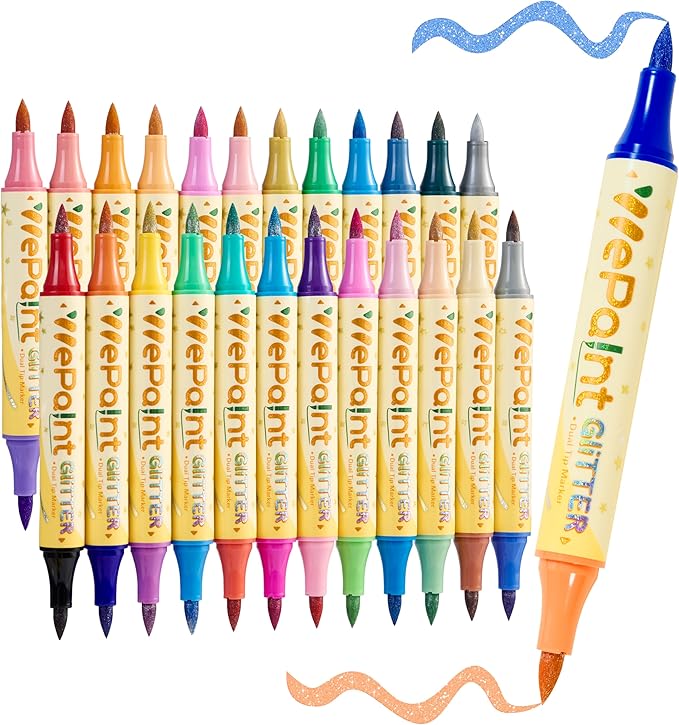 WePaint 48 Colors Glitter Markers, 24 Pack Dual Tip Glitter Brush Pens, Shimmer Pens Water-based Ink, Glitter Paint Pens for Adults DIY Crafts, Card Making, Coloring Books, Writing, Scrapbooking