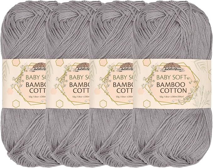 JubileeYarn Baby Soft Bamboo Cotton Yarn - 50g/Skein - Smoky Sky - 4 Skeins