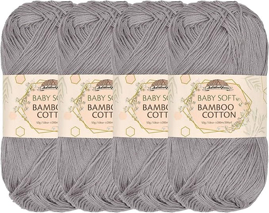 JubileeYarn Baby Soft Bamboo Cotton Yarn - 50g/Skein - Smoky Sky - 4 Skeins