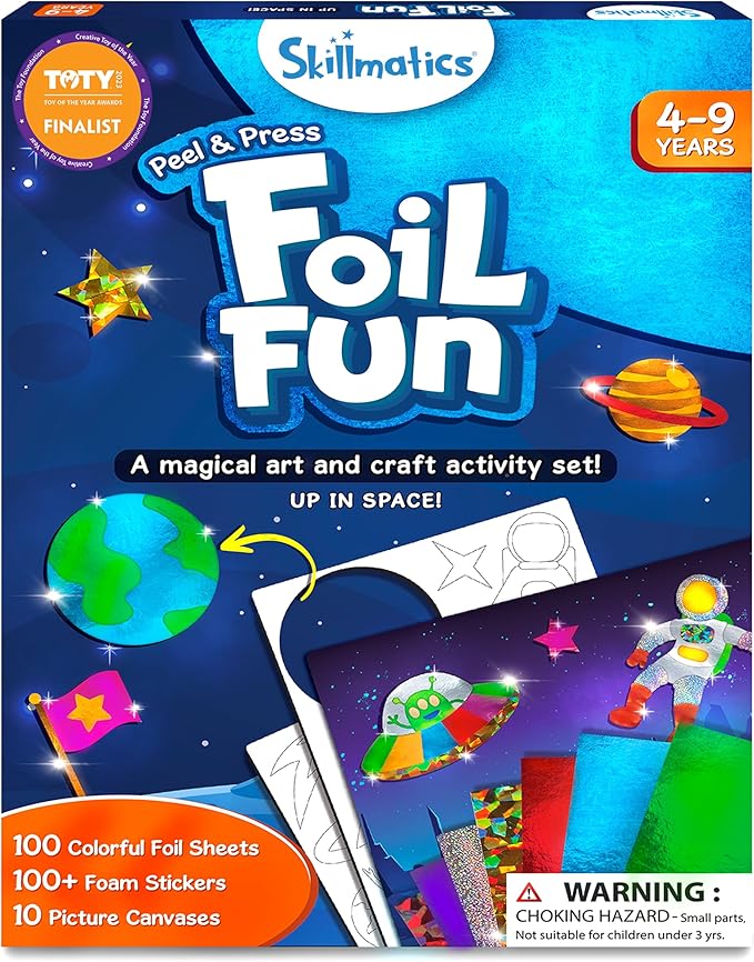 skillmatics foil fun - space, no mess art for kids, craft kits & supplies, diy creative activity, travel toys, gifts for boys & girls ages 4, 5, 6, 7, 8, 9