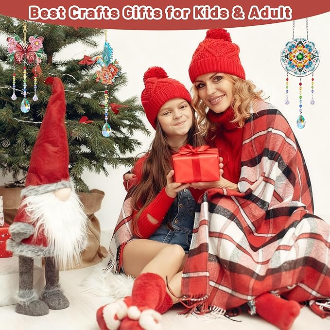 Arts and Crafts for Girls Ages 6-12, DIY Diamond Painting Kits for Kids Teens Adults, Birthday Gifts for 6 7 8 9 10 11 12 Year Old Girls, Butterfly Flower Bird Wind Chimes for Home Garden Decor
