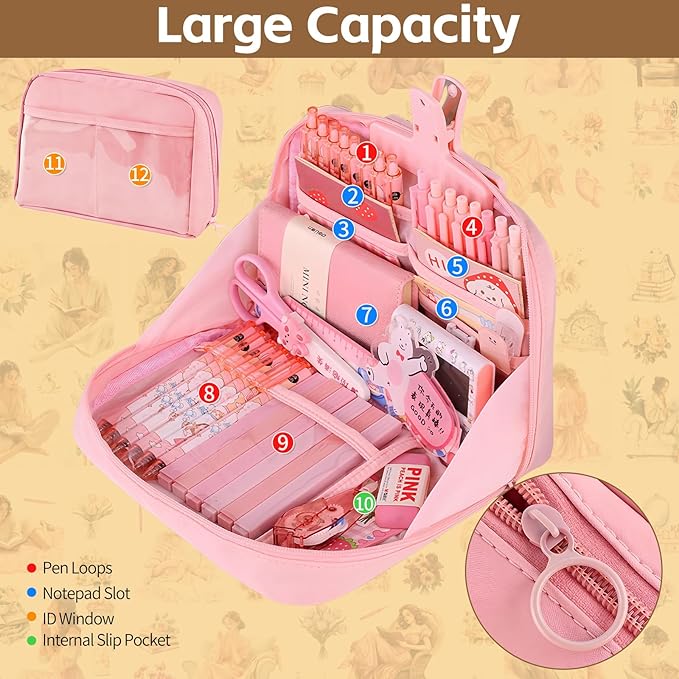 Gryast Complete Student Stationery Set Junk Journal Kit - All-in-One Scrapbook Supplies with Dog Pins, Pens, Stickers, Notebooks & More | Creative Journal Supplies for Memory Keeping(Pink)