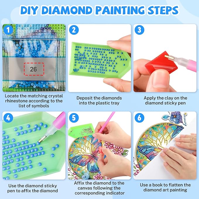 Bowetile Butterfly Diamond Art Hanging Kits for Adults, 5D Special Shape Diamond Painting Flowers Pendant Kits, Animal Gem Art Suncatchers Painting Ornament for Home Garden Wall Decor