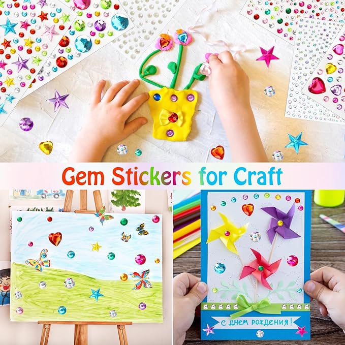 1296 pcs Easter Gem Stickers Rhinestones for Crafts, Sparkling Cute Star Heart Round Small Stickers for Women Adults, Glitter Jewels Stickers for Face Eye Body Makeup, DIY Decoration WUINOID