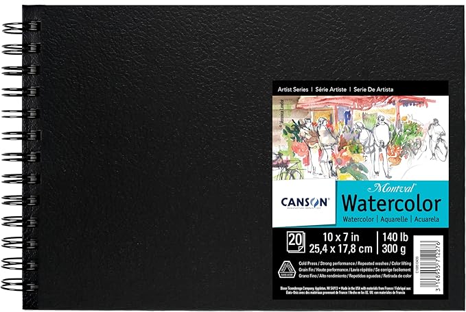 Canson Artist Series Montval Watercolor Paper, Wirebound Pad, 10x7 inches, 20 Sheets (140lb/300g) - Artist Paper for Adults and Students - Watercolors, Mixed Media, Markers and Art Journaling