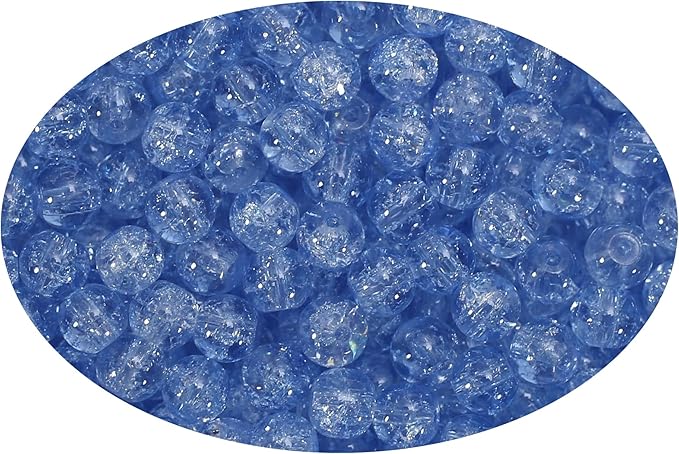 1050pcs Blue Crackle Glass Beads Handcrafted Round Lampwork Smooth Loose Beads for Bracelet & DIY Jewelry Making 6mm