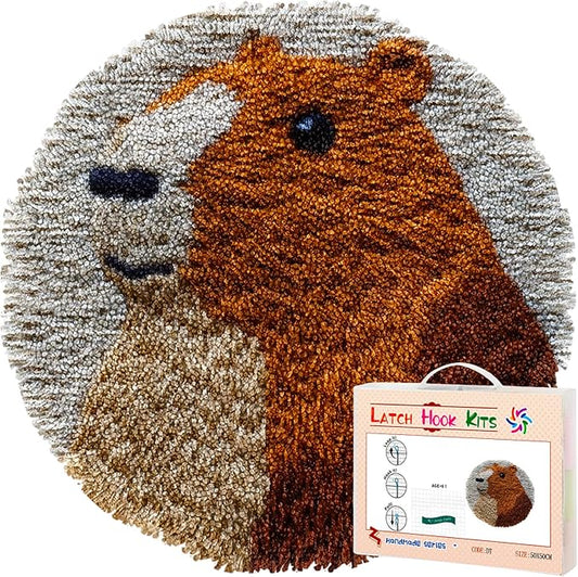 Latch Hook Rug Kit Cute Capybara Round Carpet Crochet Yarn Craft DIY Hook and Latch Door Mat Tapestry for Christmas Home Floor Decoration 50x50cm-1