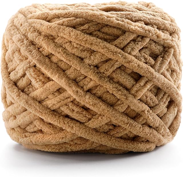 Chunky Chenille Yarn for Crocheting, Fluffy Baby Blanket Yarn for Crochet Sweater Shawl Scarf Gloves, Super Soft Amigurumi Plush Yarn 74 yds/3.5 oz (Khaki)