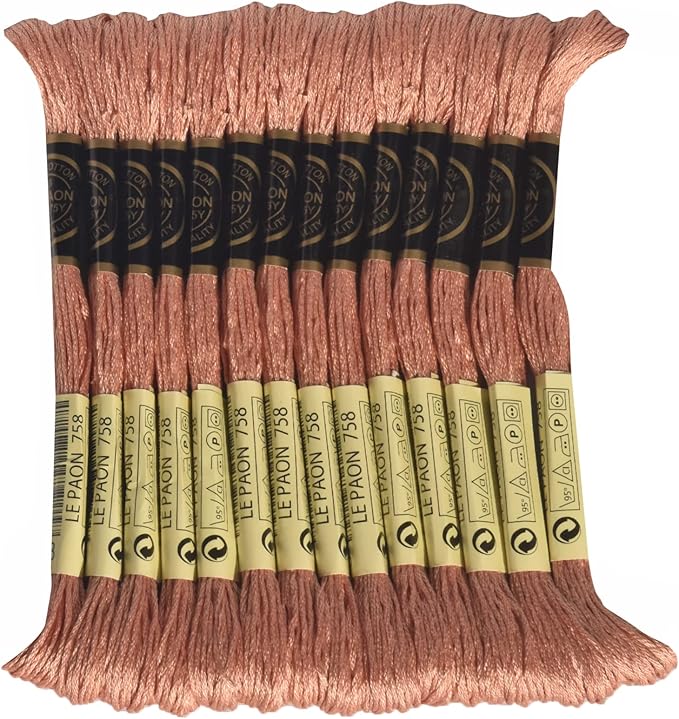LE PAON Embroidery Floss, 14-Pack Six Strands 100% Long Staple Cotton Embroidery Thread, 8.7-Yard，Color Number：758, Very Light Terra Cotta