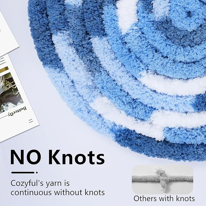 Chunky Yarn for Hand Knitting - #10 Chunky Chenille Blanket Yarn, Jumbo Big Thick Chunky Yarns for Crocheting, Tie Dye Bulky Knit Yarns, 8 Skein (25 yds 8 oz Each Skein), Sky&Navy&Royal&White