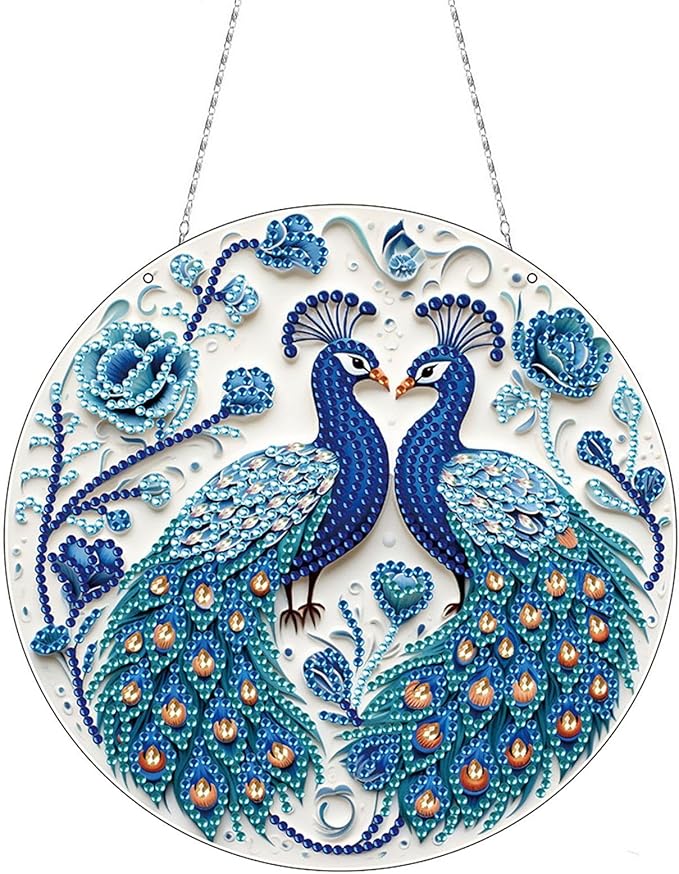 Generic DIY Hanging Diamond Pendant Special Shaped Crystal Diamond Art Painting Ornament Single Sided for Window Home Garden Wall Door Decor-Peafowl