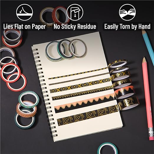 Mr. Pen- Washi Tape Set, 21 Rolls, Ethnic Elegance Design, Decorative With Measure Tape, Scrapbook Washi for Journaling, Craft