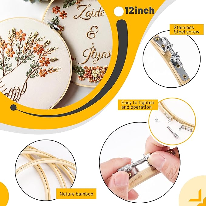 giemson embroidery hoop 12 inch 12 pieces large embroidery hoops bamboo circle cross stitch hoop for embroidery art craft sewing