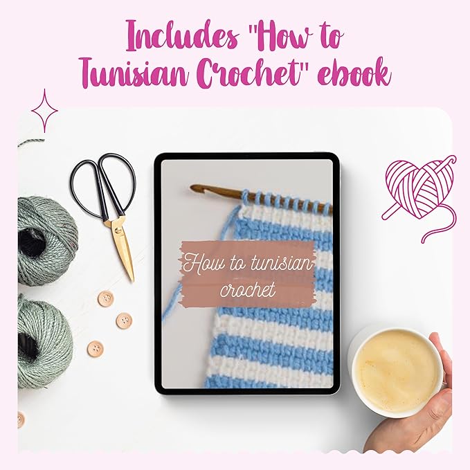 KnitPal 24-inch(60cm) Flexible Afghan Cabled Hooks Kit (3 Free Patterns), 14 US Sizes from D to O (3-12mm),for Tunisian Crocheting, for Beginners and Experts