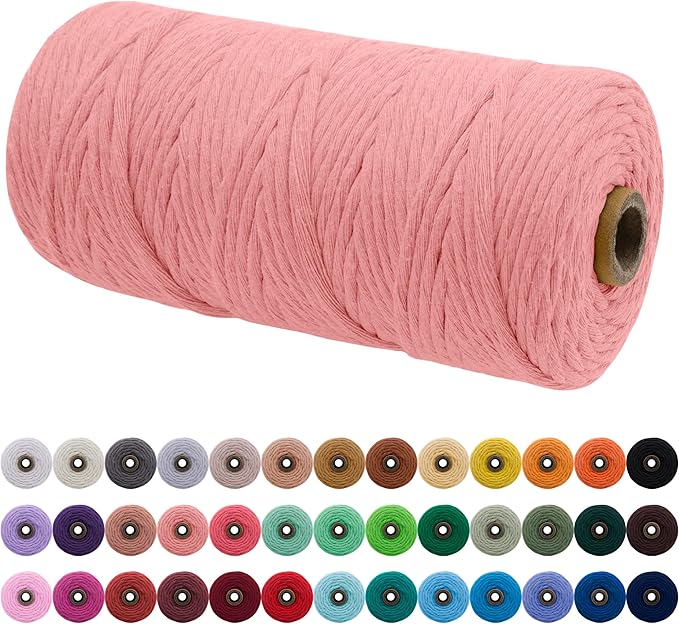 JeogYong Single Strand Macrame Cord 3mm x 109 Yards (328 Feet) Soft Cotton Rope Macrame Yarn 3 mm Macrame Cord, Macrame Supplies for Crafts Wall Hangings Plant Hangers Decorations (Flesh Pink)