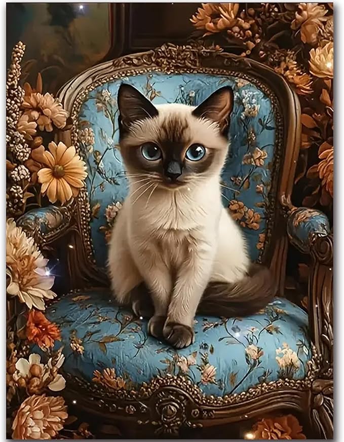 igoodom Diamond Art Kits for Adults, Cat Diamond Art Kits, Full Drill Round Cat Diamond Painting Kits, DIY Gem Art and Crafts for Home Wall Decor Gift 12x16inch