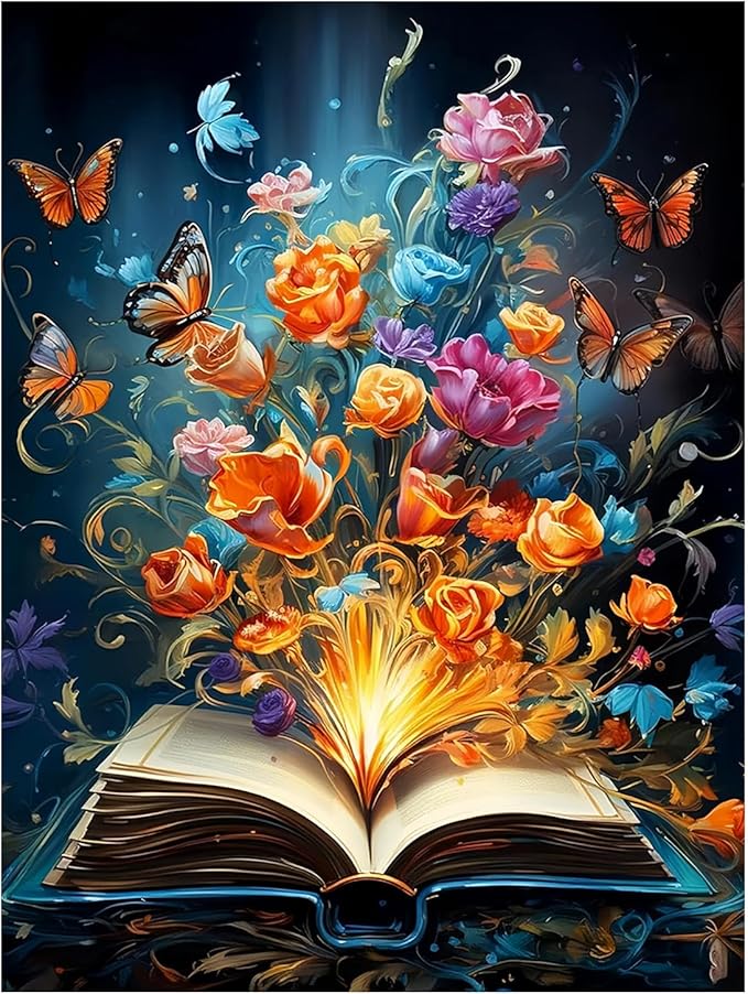 Reivworl Book Diamond Art Kits for Adults, Butterfly Diamond Painting Kits, Gem Art Kit for Gifts and Home Interior Decor 12x16 Inch