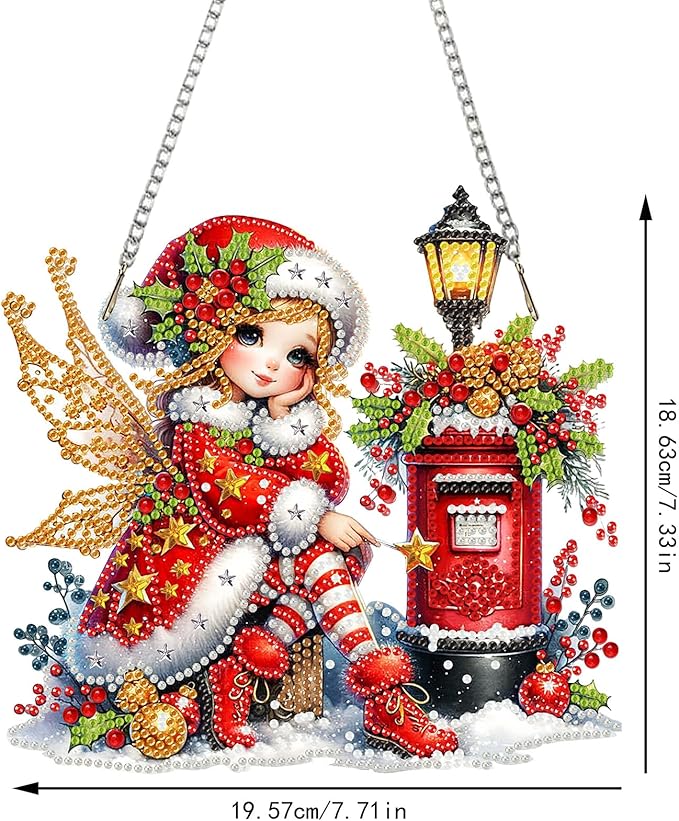 SENQAO Christmas Diamond Art Hanging Kits for Adults, Fairy Diamond Art Suncatchers, 5D Special Shape Diamond Painting Pendant Window Ornament Gifts for Home Door Wall Decor
