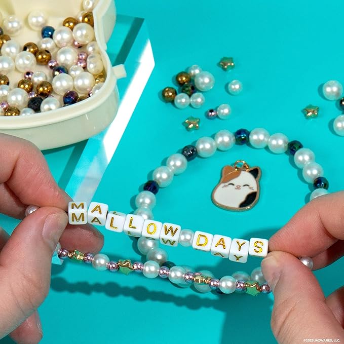 Original Squishmallows Cam The Cat Bracelet Kit, Makes 3 Accessories, Fun Beads and Charms, Bonus Keychain, Friendship Jewelry Making Set, Gifts for Girls, Craft Kits, Arts and Crafts for Kids