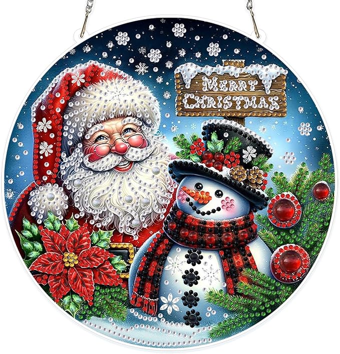 MOGTAA Christmas Diamond Art Hanging Kits for Adults Kids, Christmas Snowman Diamond Art Suncatchers, 5D Special Shape Santa Claus Diamond Painting Window Pendant Kit for Home Garden Wall Decor