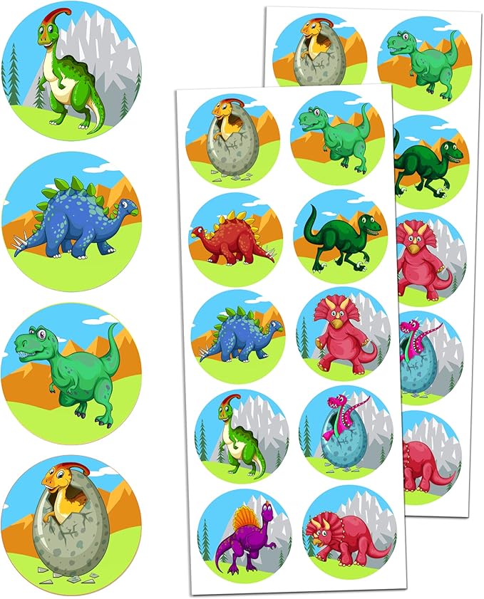 dinosaur stickers for kids, 1.5" - 20 sheets, 200 stickers
