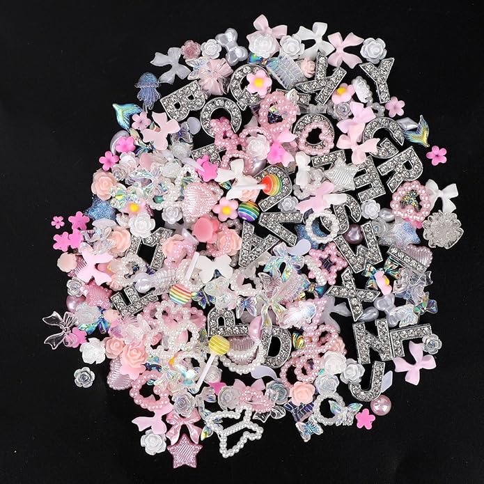 Junk Case Charms, Pink Phone Case Charms Letters Junk Decorations Kit for DIY Necklace Bracelets Jewelry Making Scrapbooking Crafts