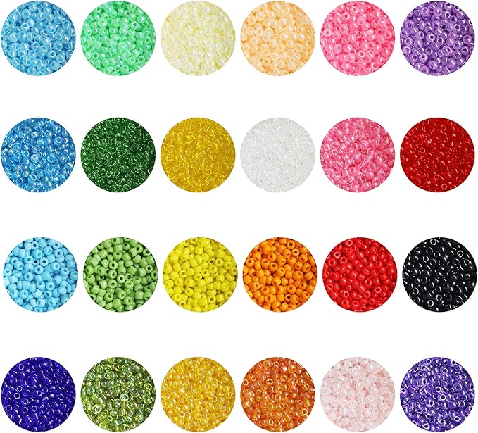 Size 2mm Seed Beads 48 Colors in Grid Storage Box Total About 36000pcs,12/0 Small Seed Beads with Rings,Claw Clasps,Elastic String and Alphabet Letter Beads for Bracelet Jewelry Making