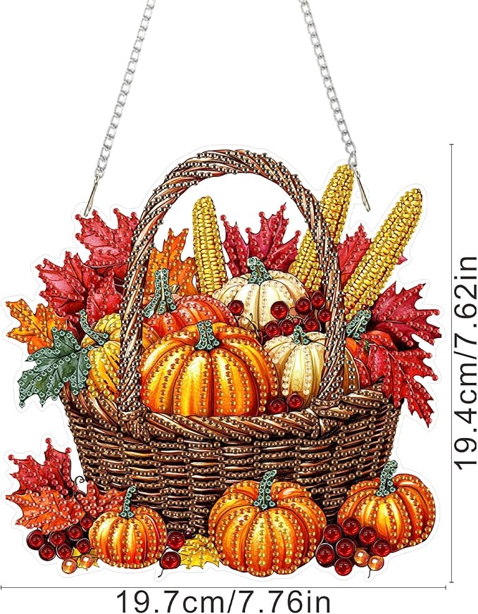 SENQAO Halloween Diamond Art Hanging Kits for Adults Beginners, DIY Acrylic 5D Special Shaped Crystal Diamond Gem Art Painting Hanging Ornament for Home Wall Decor and Gift（Fall Pumpkin Basket）