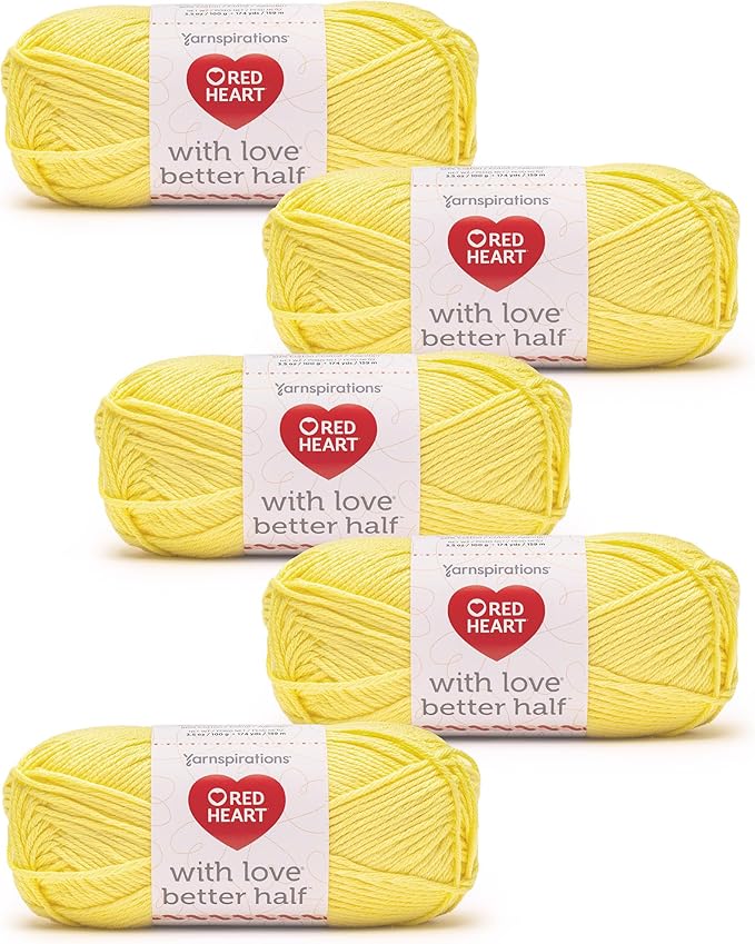 Red Heart with Love Better Half Daffodil Yarn - 5 Pack of 100g/3.5oz - 50% Acrylic 50% Cotton - #4 Worsted (Medium) - 174 Yards - Knitting/Crochet