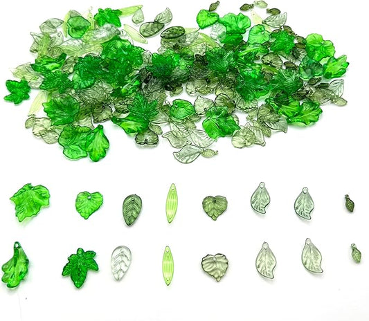 260PCS Green Leaf Beads for Jewelry Making - Acrylic Plant Charms DIY Crafts, Earring Necklace Bracelet Kit for Women