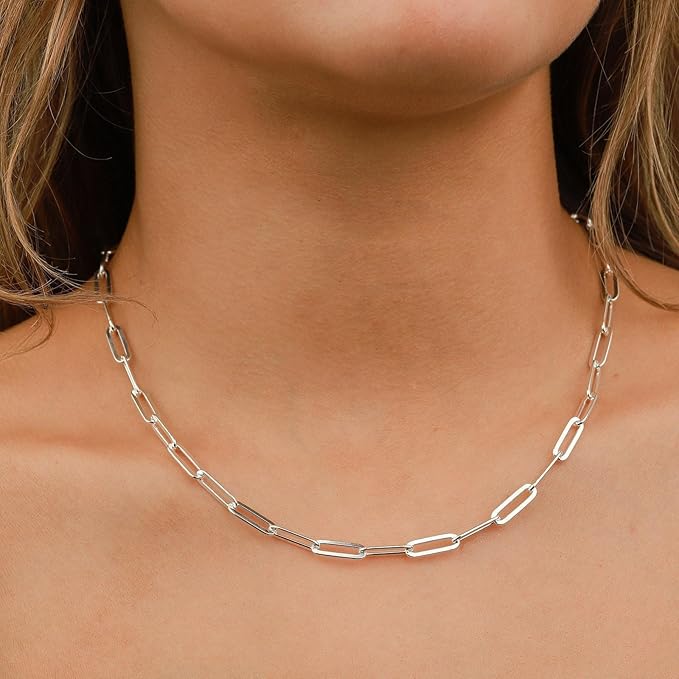 5 Pcs Paperclip Chain Necklace for Women 18 Inch Stainless Steel Silver Charm Necklace Chains Adjustable Link Chains with Lobster Clasps Polishing Cloth for DIY Women Jewelry Making Gifts Supplies