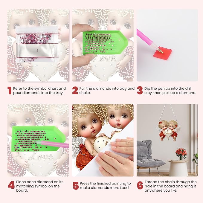 MXJSUA Cupids Diamond Art Hanging Kits for Adults Beginners, Valentine's Day Crystal Diamond Suncatchers, Special Shape Diamond Painting Pendant Window Ornament Gifts for Home Garden Door Wall Decor