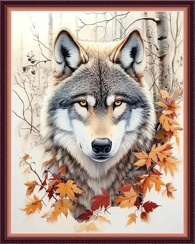 fanxvivy stamped cross stitch kits for beginners full range of cross stitching preprinted embroidery kits for adults, 11ct embroidery pattern needlepoint kits-forest wolf king 16x20 inch