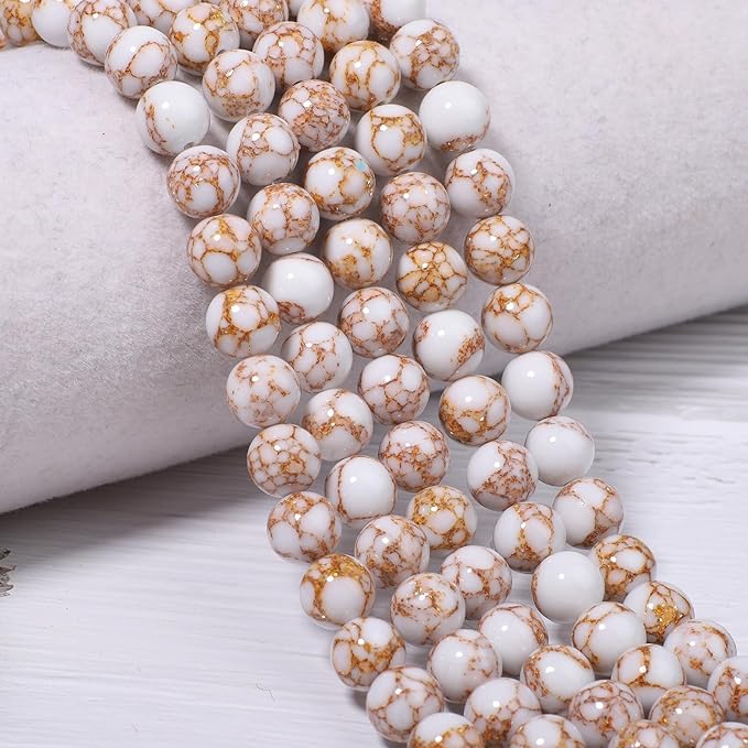 Stone Beads, 45pcs White Howlite, 8mm Round Loose Beads for Jewelry Making, Bracelets, with Bag, String & Card