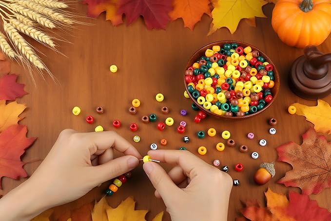 Fall Pony Beads Kits,Fall Beads for Necklace Jewelry Making,Bracelets Making Kits,Bracelet Bead,Plastic Bead for Crafts, Gift for Friend(5 Color,500PCS)